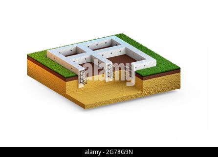 Gegossen verstärkten Zement Wand Keller. Isoliert cgi industriellen 3D-Rendering Stockfoto