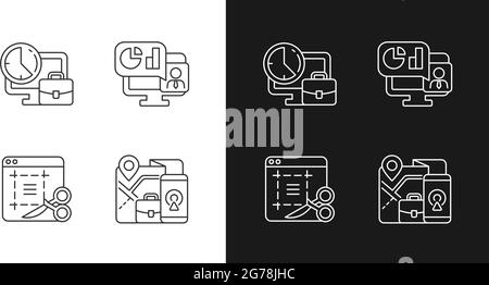Lineare Symbole für die Fernüberwachung für den Dunkel- und Lichtmodus Stock Vektor