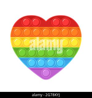 Lassen Sie es sich nicht nehmen. Herz geformt Antistress Kinder Spiel. Trendiges Sinnesspiel. Buntes Handspielzeug mit Push-Blasen. Vektorgrafik in flacher Form Stock Vektor