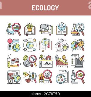 Symbole für ökologische Linien gesetzt. Isoliertes Vektorelement. Skizzieren Sie Piktogramme für Webseite, mobile App, Werbung. Bearbeitbare Kontur. Stock Vektor