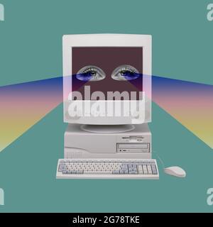 Zeitgenössische Kunstcollage und modernes Design. Digitale Sicht aus der Vergangenheit. Konzept der Idee, Inspiration, Kreativität und Kunst. Minimalismus Stockfoto
