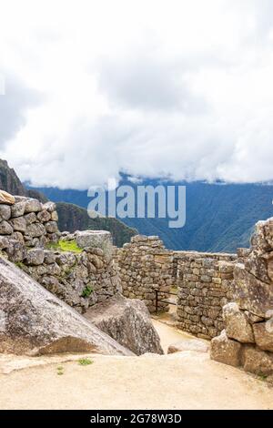 Archäologische Überreste von Machu Picchu in den Bergen von Cusco. Peru Stockfoto