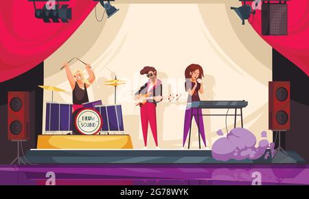 Bar Live-Musik Restaurant Komposition Rock Konzert mit drei Mitgliedern Vektor-Illustration Stock Vektor
