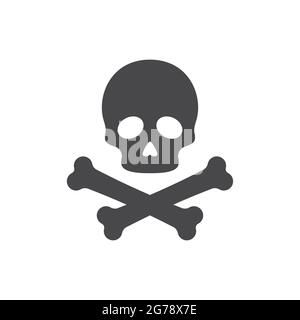 Vektorsymbol für Skelettkopf und Kreuzknochen. Totenkopf mit gekreuzten Knochen schwarzes Symbol. Stock Vektor