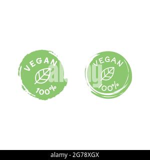 Vegane Lebensmittel und Produkte Vektor-Label-Icon-Set. 100 % vegan Kreis Sticker Set. Stock Vektor