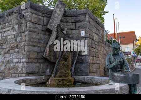 Europa, Deutschland, Baden-Württemberg, Region Schönbuch, Steinenbronn, Brunnen im Zentrum von Steinenbronn Stockfoto