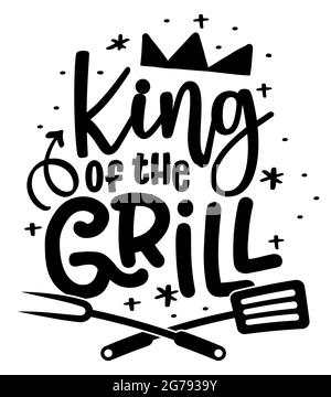 King of the Grill - Etikett. Grillelemente für Etiketten, Logos, Abzeichen, Aufkleber oder Symbole. Vektor-Illustration, gesundes Verpackungsdesign für Lebensmittel. Gut fo Stock Vektor