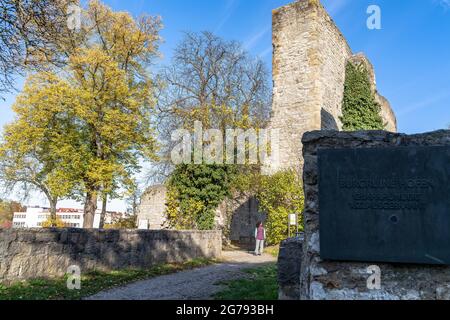 Europa, Deutschland, Baden-Württemberg, Stuttgart, Walker erkundet die Ruinen von Schloss Hofen Stockfoto