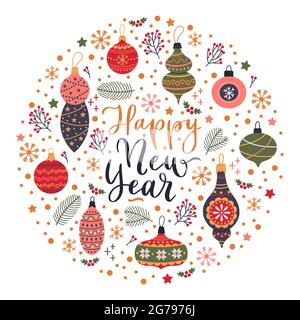 Weihnachtsdekoration. Weihnachten Feiertage Winter dekorative runde Zusammensetzung, Weihnachten Spielzeug Kranz Vektor Illustration. Neujahr, Weihnachtsdesign Stock Vektor