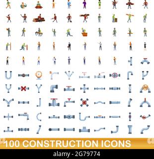 100 bau Symbole gesetzt. Cartoon Illustration von 100 Bau Symbole Vektor auf weißem Hintergrund einstellen Stock Vektor