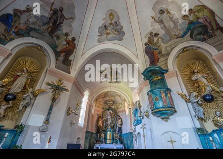 Deutschland, Bayern, Garmisch-Partenkirchen, Innenaufnahme der Grainauer Pfarrkirche St. Johannes der Täufer Stockfoto