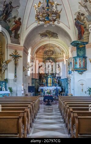 Deutschland, Bayern, Garmisch-Partenkirchen, Innenaufnahme der Grainauer Pfarrkirche St. Johannes der Täufer Stockfoto