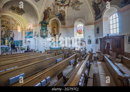 Deutschland, Bayern, Garmisch-Partenkirchen, Innenaufnahme der Grainauer Pfarrkirche St. Johannes der Täufer Stockfoto