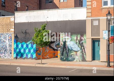 Medicine hat, Alberta - 11. Juli 2021: Verlassene Unternehmen in der Innenstadt von Medicince hat. Stockfoto