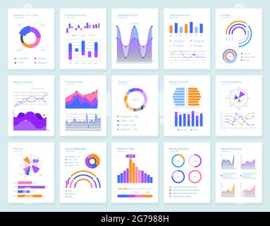 Moderne Infografik-Vektor-Vorlagen für die Geschäftsanalyse. Finanzstatistik mit Diagrammen, Liniendiagrammen Stock Vektor