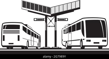 Busse am Bahnhof mit Sonnenkollektoren - Vektorgrafik Stock Vektor