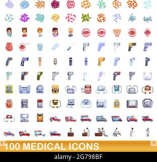 100 medizinische Symbole gesetzt. Cartoon Illustration von 100 medizinische Symbole Vektor auf weißem Hintergrund einstellen Stock Vektor