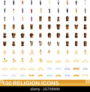100 Religionssymbole eingestellt. Cartoon-Illustration von 100 Religion Symbole Vektor auf weißem Hintergrund isoliert gesetzt Stock Vektor