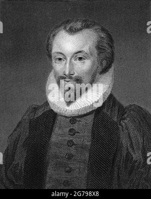 Porträt des Dichters John Donne (1572-1631). Museum: PRIVATE SAMMLUNG. Autor: George Clint. Stockfoto