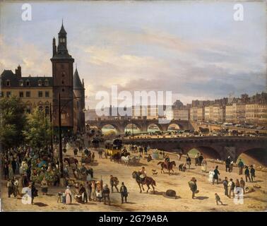 Le Marché aux Fleurs, La Tour de l'Horloge, le Pont au Change et le Pont-Neuf. Museum: Musée Carnavalet, Paris. Autor: Canella, Giuseppe, der Ältere. Stockfoto