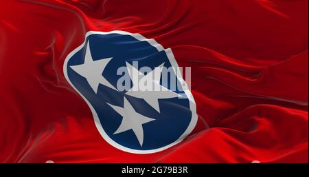 Flagge von Tennessee winkt im Wind. Patriotisches Konzept über den Staat. 3d-Illustration. Stockfoto