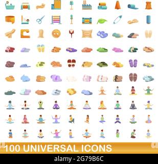 100 universelle Symbole gesetzt. Cartoon Illustration von 100 universelle Symbole Vektor auf weißem Hintergrund einstellen Stock Vektor