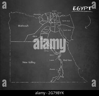 Ägypten Karte administrative Teilung, trennt Regionen und Namen einzelne Region, Design-Karte Tafel, Tafel Vektor Stock Vektor