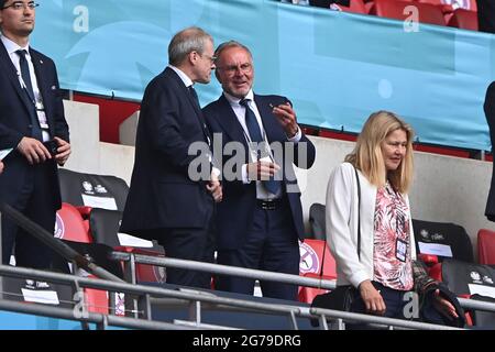 London, Großbritannien. Juli 2021. Karl Heinz RUMMENIGGE und Peter PETERS (1. Vizepräsident DFB) und auf der Tribüne. Finale, Spiel M51, Italien (ITA) - England (eng) am 07/11/2021 in London/Wembley Stadium. Fußball Euro 2020 von 11.06.2021-11.07.2021. Foto; Marvin Guengoer/GES/Pool via Sven Simon Fotoagentur GmbH & Co. Pressefoto KG # Prinzessin-Luise-Str. 41 # 45479 M uelheim/R uhr # Tel 0208/9413250 # Fax. 0208/9413260 # GLS Bank # BLZ 430 609 67 # Konto 4030 025 100 # IBAN DE75 4306 0967 4030 0251 00 # BIC GENODEM1GLS # www.svensimon.net. Quelle: dpa picture Alliance/Alamy Live News Stockfoto