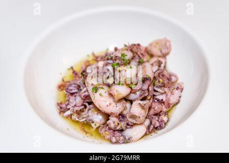 Gericht aus dem Restaurant Fonda Sala in Olost, das einen Michelin-Stern hat (Olost, Barcelona, Katalonien, Spanien) ESP.: Plato del Restaurante Fonda Sala Stockfoto