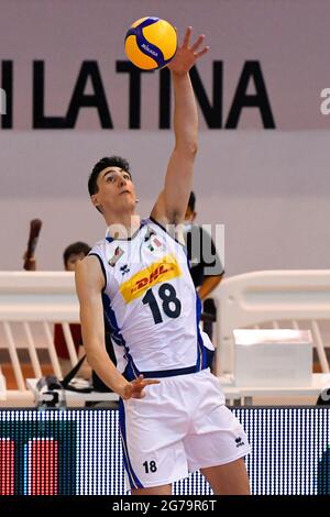 Cisterna Di Latina, Italien. Juli 2021. Italien gegen Argentinien beim Testspiel Volley, bevor es zu den Olympischen Spielen in Tokio beim Palazzetto dello Sport (Cisterna di Latina) aufbruch. (Foto von Domenico Cippitelli/Pacific Press) Quelle: Pacific Press Media Production Corp./Alamy Live News Stockfoto