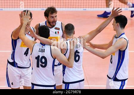 Cisterna Di Latina, Italien. Juli 2021. Italien gegen Argentinien beim Testspiel Volley, bevor es zu den Olympischen Spielen in Tokio beim Palazzetto dello Sport (Cisterna di Latina) aufbruch. (Foto von Domenico Cippitelli/Pacific Press) Quelle: Pacific Press Media Production Corp./Alamy Live News Stockfoto