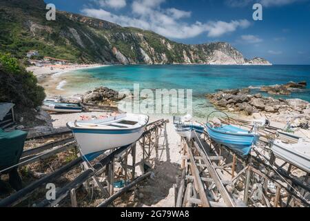 Fishing Wildschweine am Petani Beach in Kefalonia, Ionische Inseln, Griechenland Stockfoto
