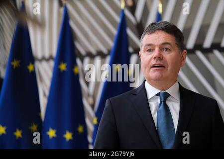 Präsident der Eurogruppe Paschal Donohoe während eines Treffens der Finanzminister der Eurogruppe auf dem Europäischen Rat in Brüssel, Belgien. Juli 2021. Kredit: ALEXANDROS MICHAILIDIS/Alamy Live Nachrichten Stockfoto