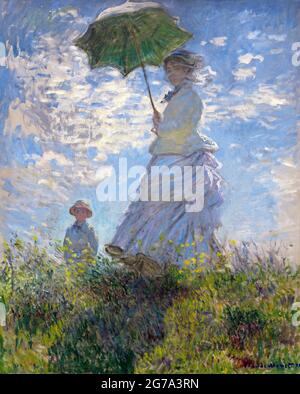 Frau mit Sonnenschirm - Madame Monet und ihr Sohn von Claude Monet (1840-1926), Öl auf Leinwand, 1875 Stockfoto