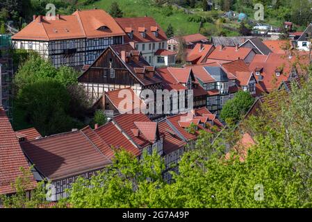 Deutschland, Sachsen-Anhalt, Harz, Stolberg, Fachwerkhäuser in der Altstadt von Stolberg Stockfoto