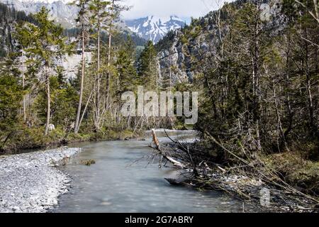 Wiesen und Wasserwelten im Gasterental, Schweiz Stockfoto