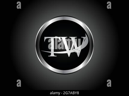 Silberner Buchstabe TW Metallkombination Alphabet Logo Icon Design mit grauer Farbe auf Schwarz-Weiß-Gradienten-Design für ein Unternehmen oder Unternehmen Stock Vektor