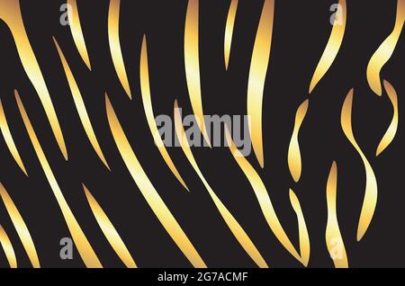 Abstrakte goldene Tigerstreifen, exotischer Tierhaut-Design-Hintergrund. Stock Vektor