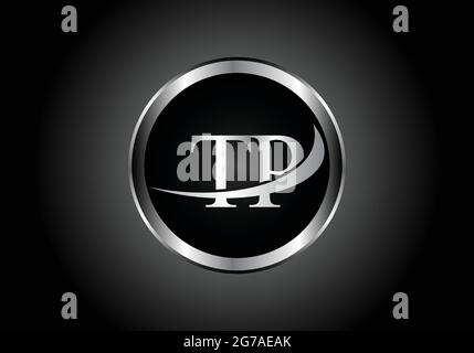 Silberner Buchstabe TP Metallkombination Alphabet Logo Icon Design mit grauer Farbe auf Schwarz-Weiß-Gradienten-Design für ein Unternehmen oder Unternehmen Stock Vektor