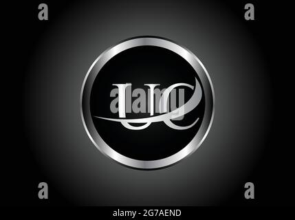 Silberner Buchstabe UC Metallkombination Alphabet Logo Icon Design mit grauer Farbe auf Schwarz-Weiß-Gradienten-Design für ein Unternehmen oder Unternehmen Stock Vektor