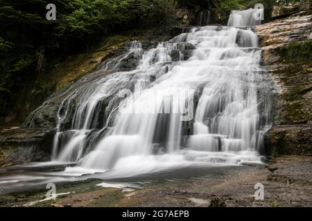Orbe-Wasserlauf im Waadtländer Jura Stockfoto