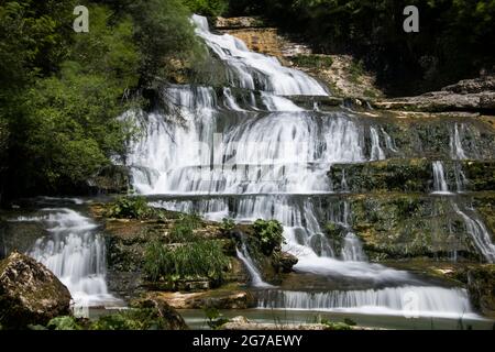 Orbe-Wasserlauf im Waadtländer Jura Stockfoto