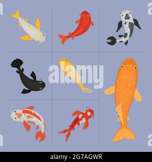 koi Karpfen Icon Set Design Stock Vektor