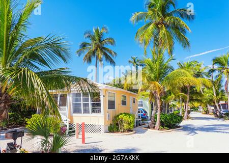 Strandbungalows, Sanibel Island, Florida, USA Stockfoto