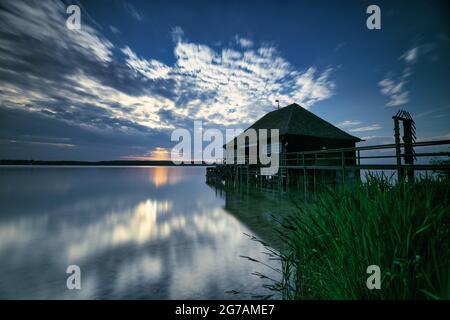 Bootshaus in Inning am Ammersee, Kreis Starnberg, Oberbayern, Bayern, Deutschland, Europa Stockfoto