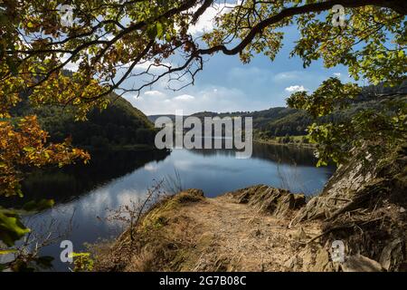 Blick auf den Rursee, Rursee, Deutschland Stockfoto