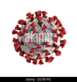 Diese Illustration, die an den US Centers for Disease Control and Prevention (CDC) erstellt wurde, zeigt ultrastrukturelle Morphologie, die von Coronaviren gezeigt wird. Ein neuartiges Coronavirus, genannt Severe Acute Respiratory Syndrome Coronavirus 2 (SARS-CoV-2), wurde als Ursache für einen Ausbruch von Atemwegserkrankungen identifiziert, der erstmals 2019 in Wuhan, China, entdeckt wurde. Die durch dieses Virus verursachte Krankheit wurde Coronavirus Disease 2019 (COVID-19) genannt. Eine optimierte und verbesserte Version eines Bildes, das von den US Centers for Disease Control and Prevention / Credit: CDC produziert wurde Stockfoto