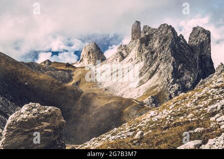 Günther Messner Steig, Villnösstal, Italien Stockfoto