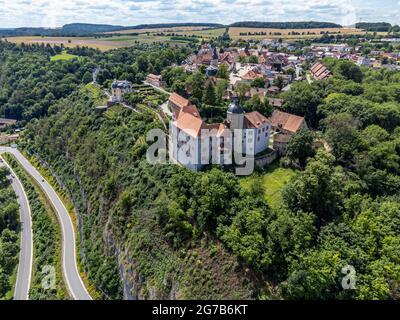 Blick von oben auf die Dornburger Schlösser in Thüringen Stockfoto