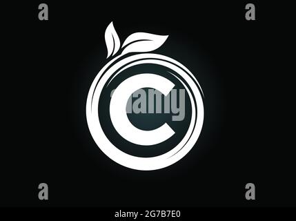 Initial C Monogramm Buchstaben Alphabet in einer Spirale mit grünen Blättern. Schrift-Emblem. Symbol Natur Zeichen Symbol Symbol. Stock Vektor